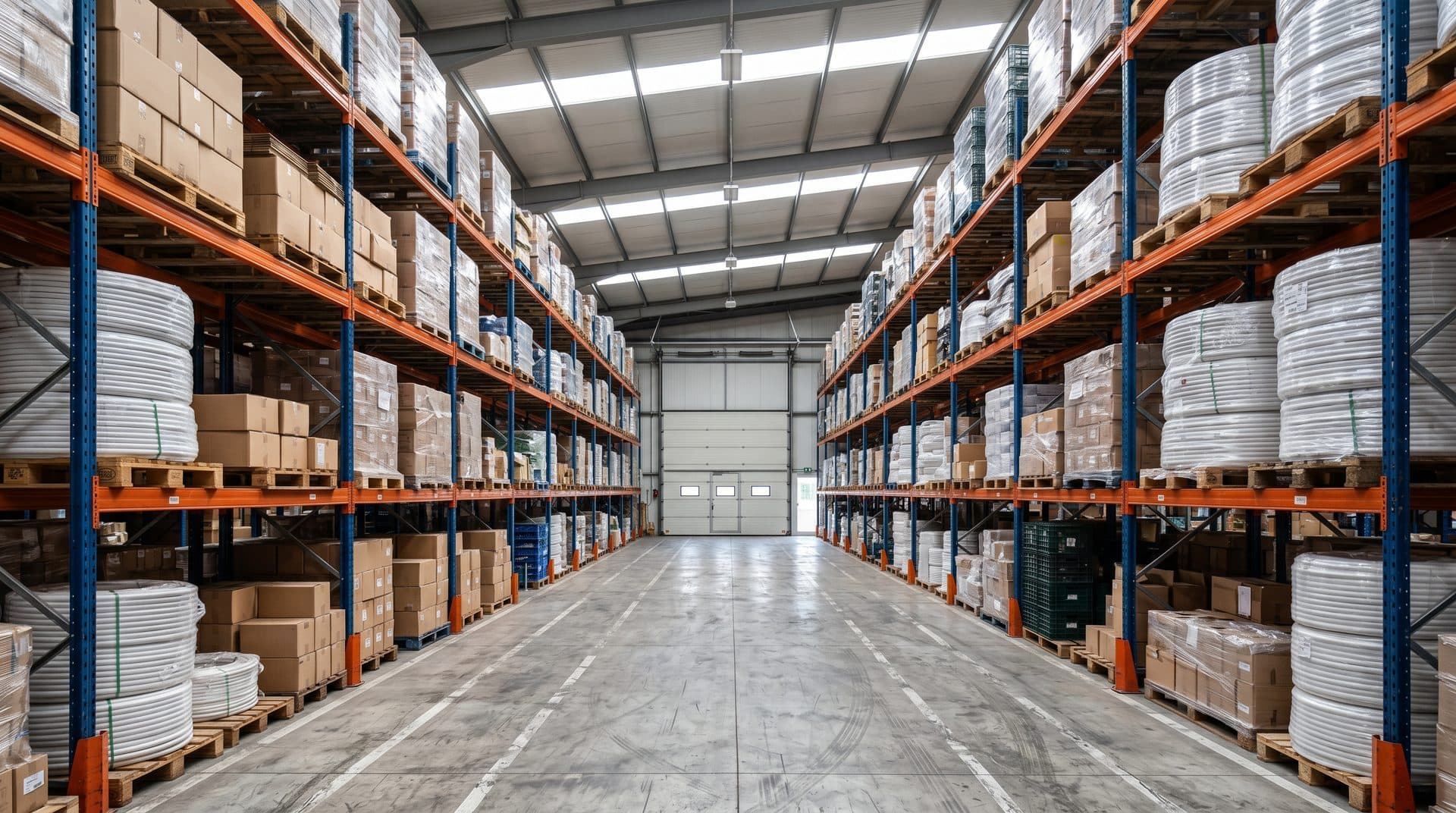 Estanterías con stock de materiales de fontanería y calefacción en A Coruña